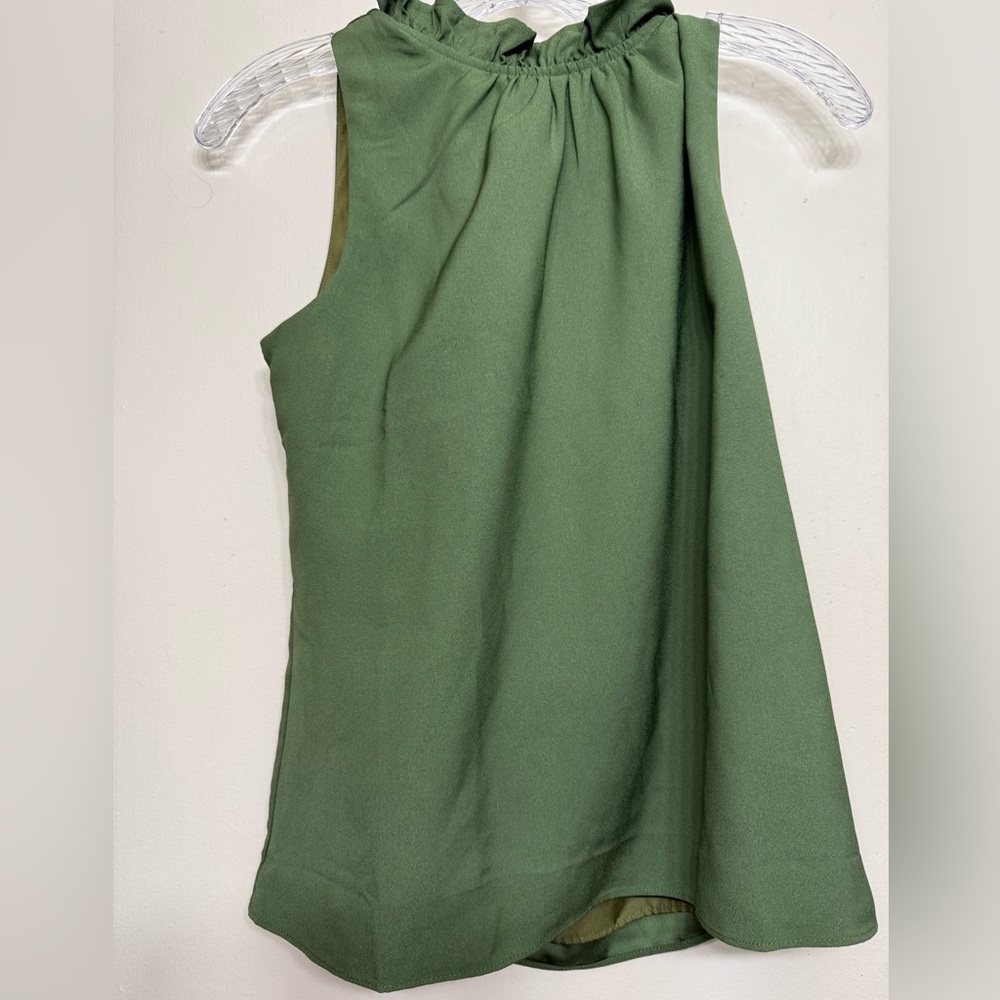 J.Crew NWT Olive Green Ruffle Neck Sleeveless Blouse XS